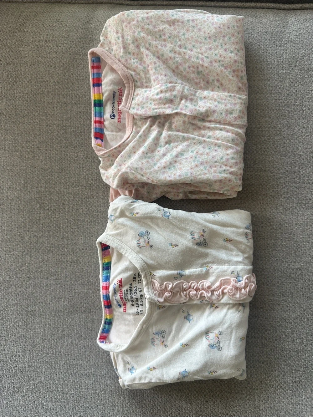 2 pack of Magnetic Me Baby Girl Sleepwear - Pink Floral & White with Ruffle 6-9m